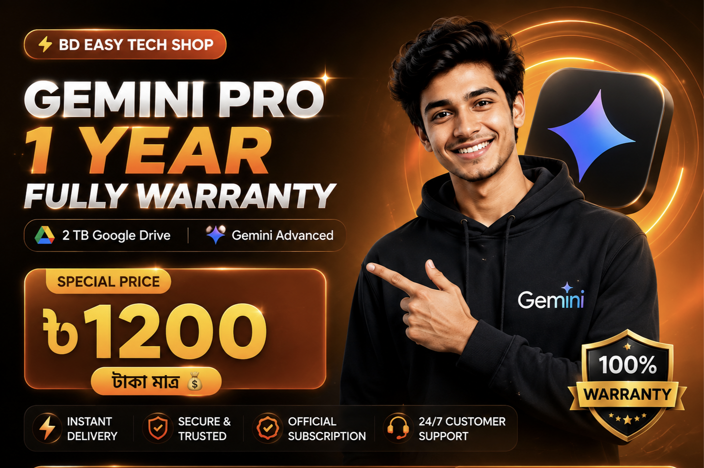 Gemini Pro 1 Year Fully Warranty promotional offer for ৳1200