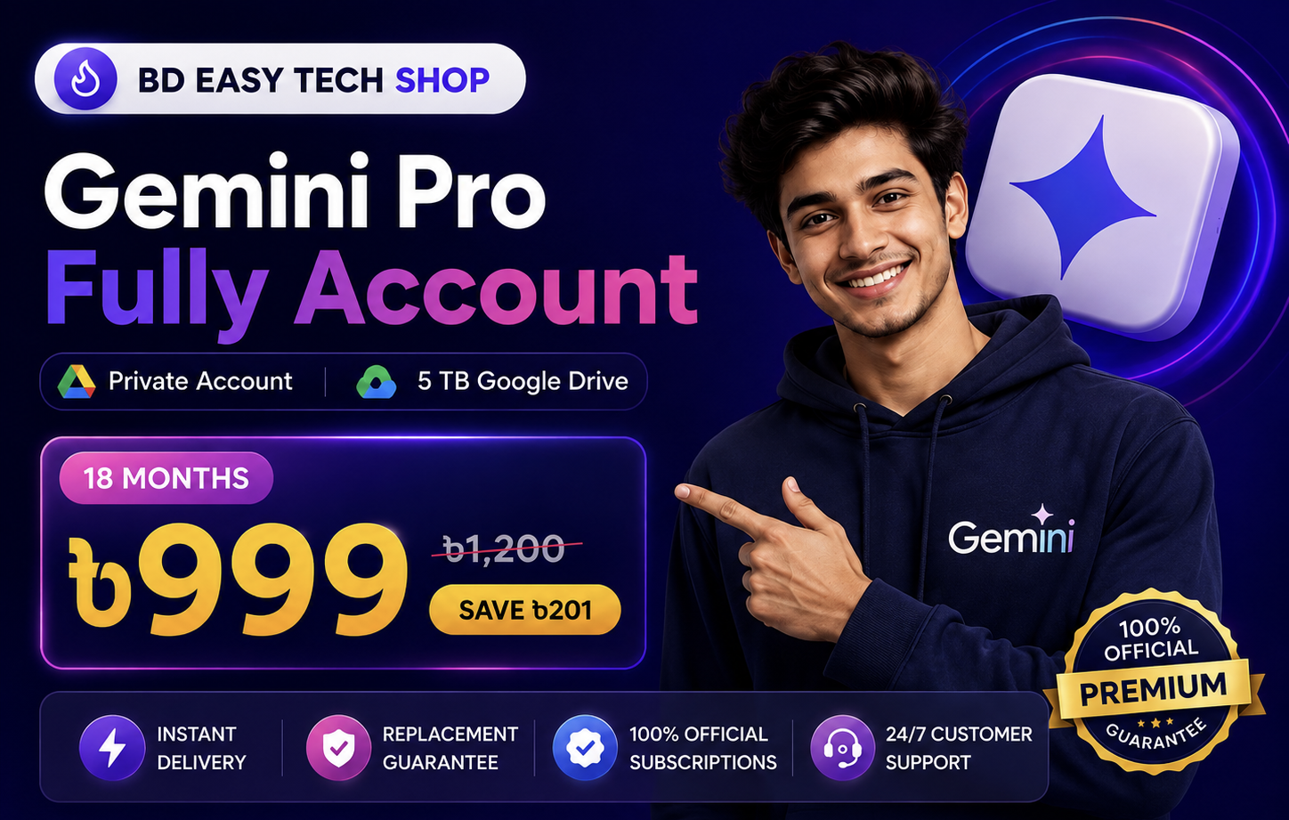 Gemini Pro Fully Account 18 Months promotional offer for ৳999